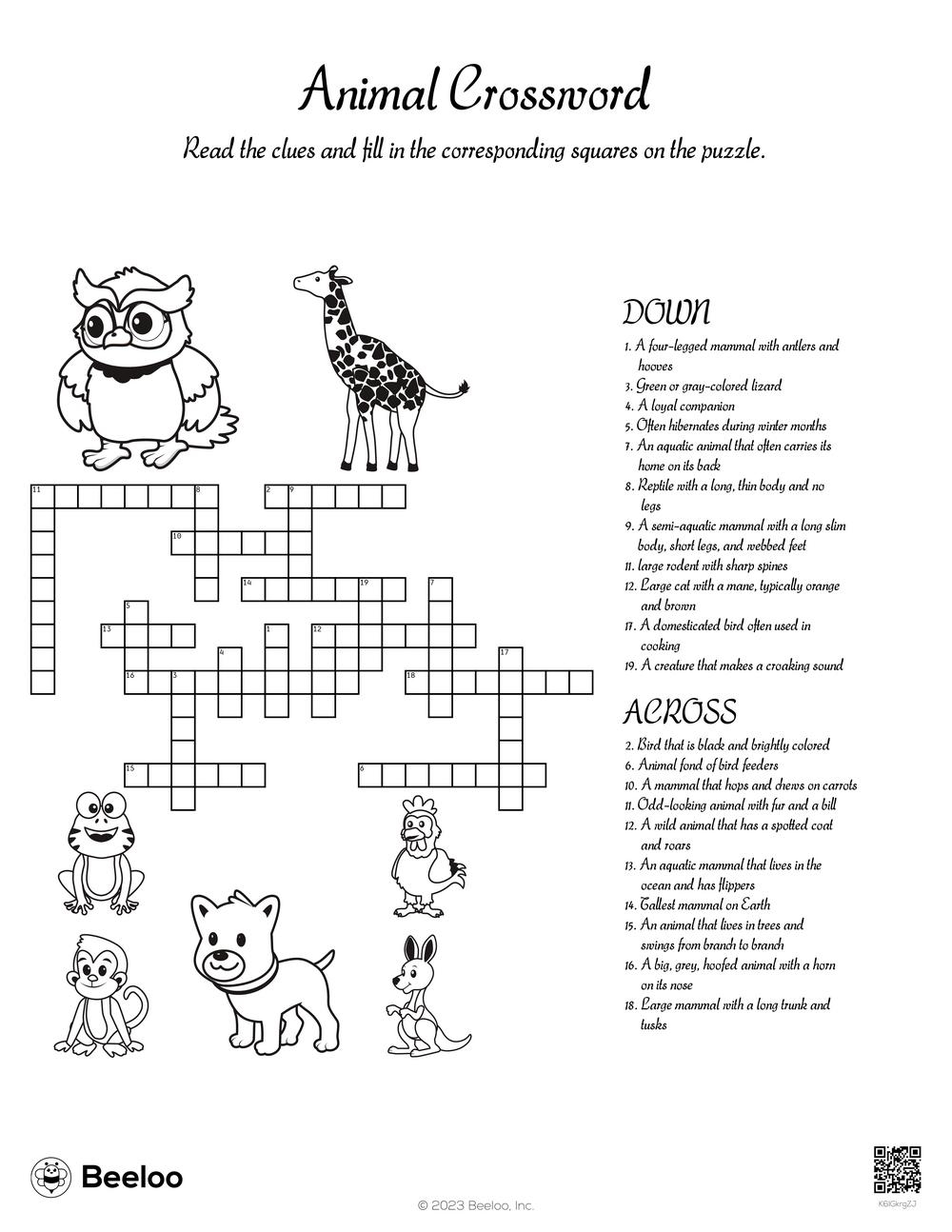 Animal Crossword Beeloo Printable Crafts And Activities For Kids