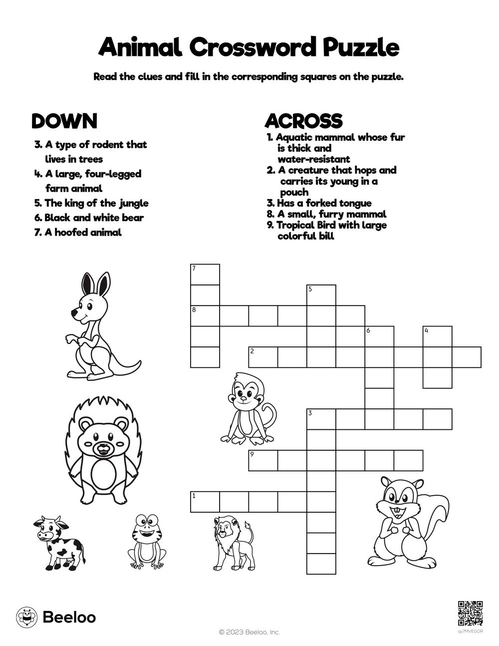 Animal Crossword Puzzle Beeloo Printable Crafts And Activities For Kids