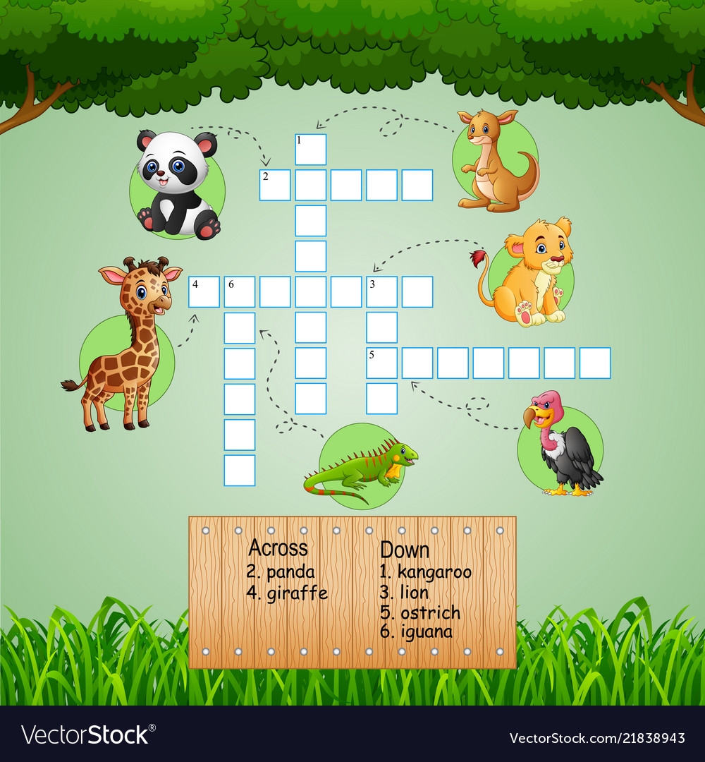 Animal Crossword Puzzles For Kids Games Royalty Free Vector