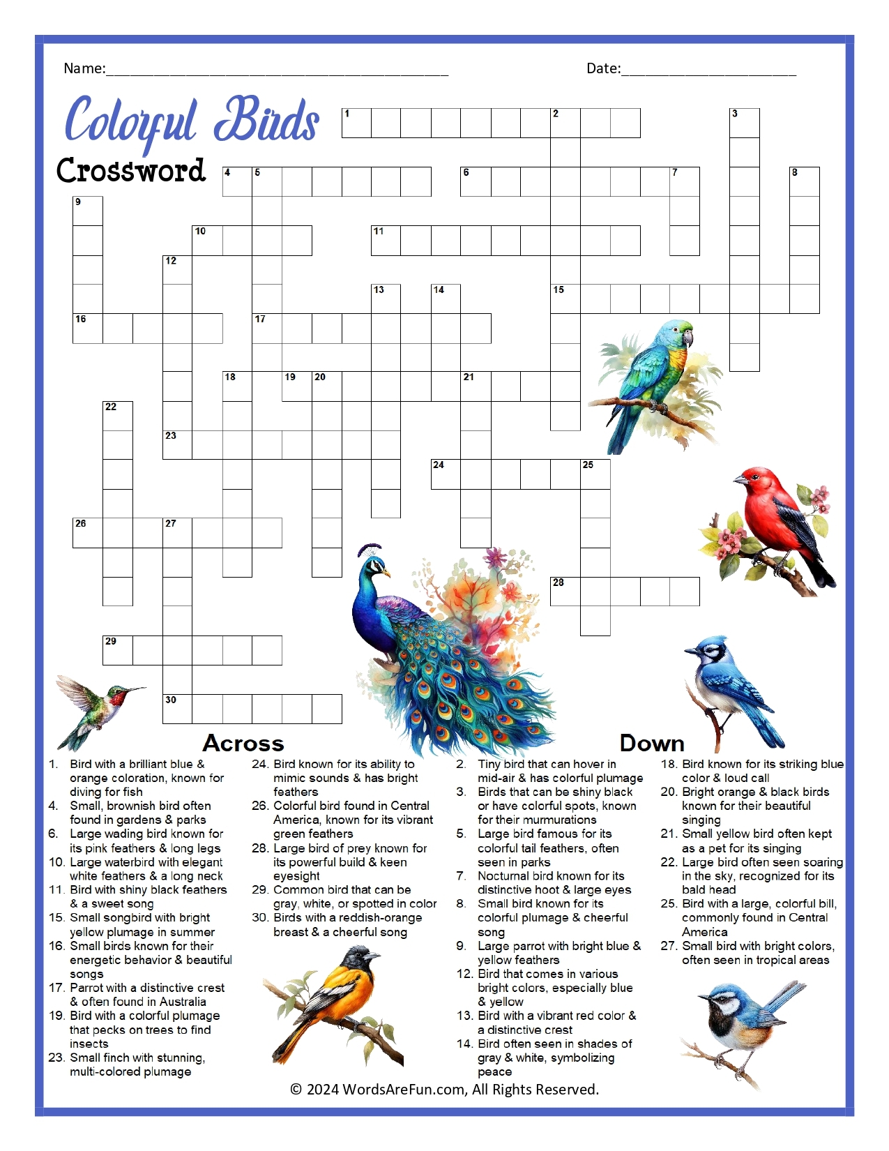 Animal Crossword Puzzle Printable