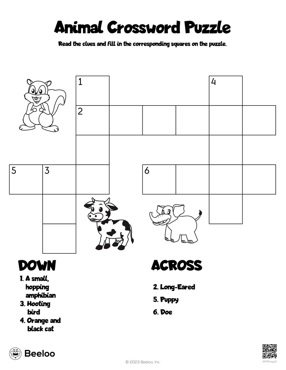 Animal themed Crossword Puzzles Beeloo Printable Crafts And Worksheets Library