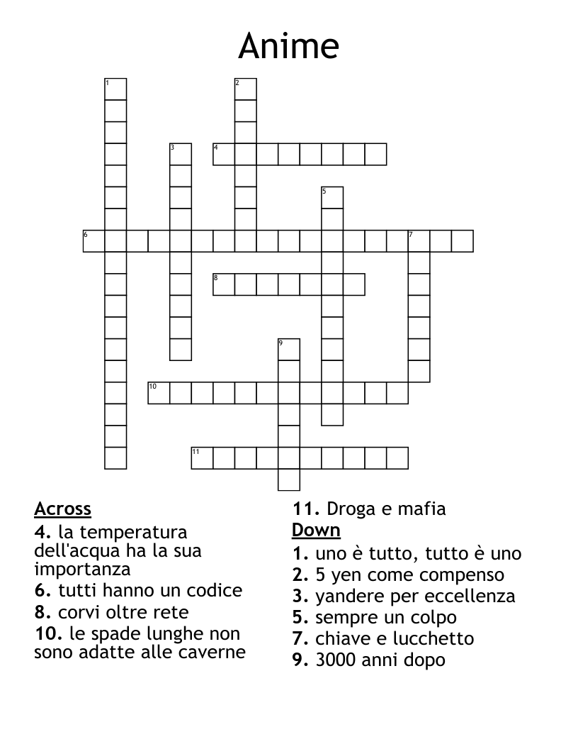 Anime Crossword WordMint