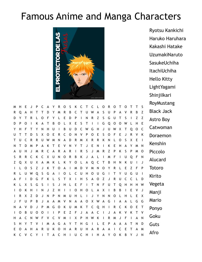 Anime Manga Crosswords Word Searches Bingo Cards WordMint