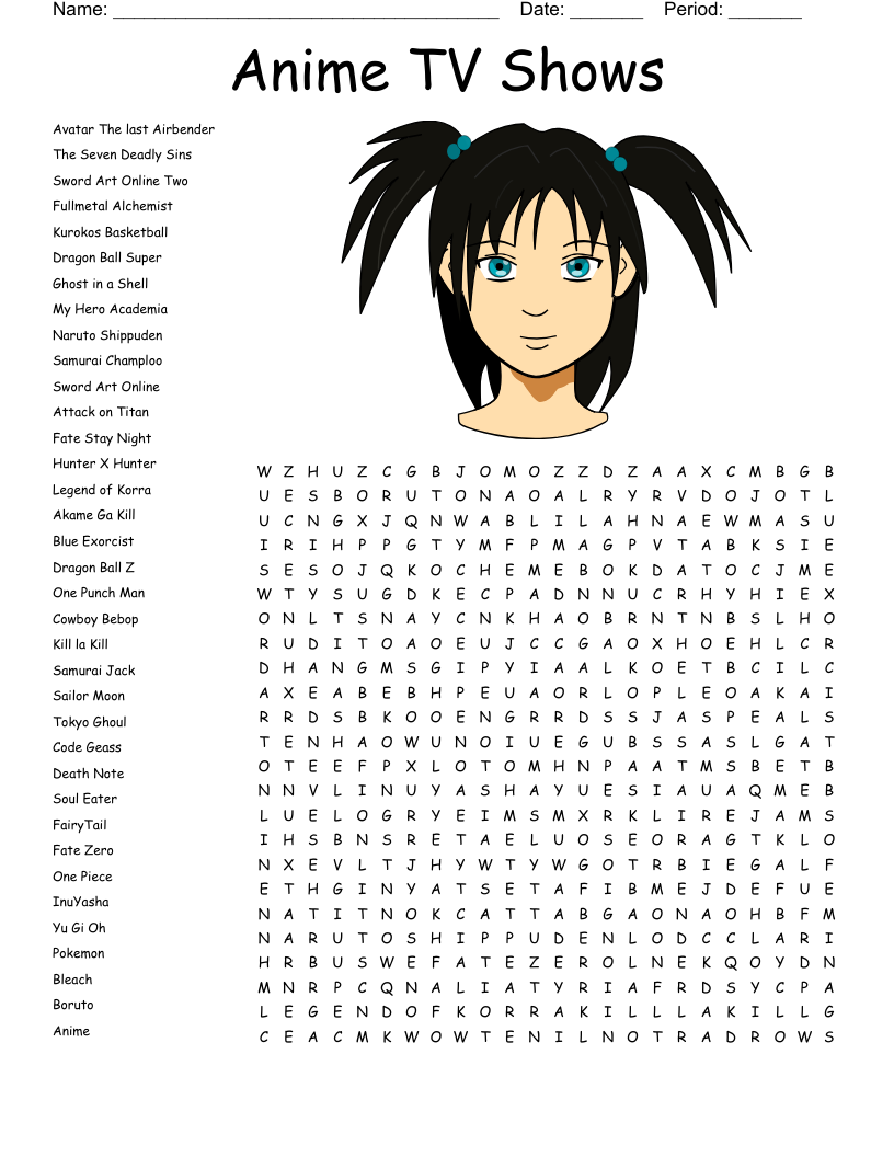Anime names Crossword WordMint