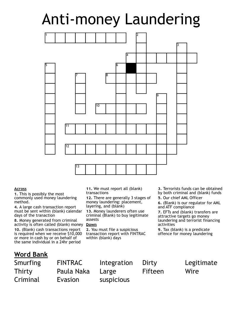 Anti money Laundering Crossword WordMint