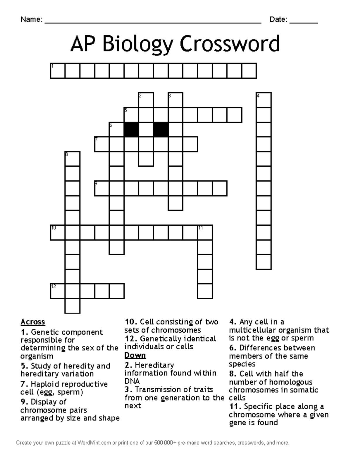 AP Biology Crossword C6249 6162e28e Create Your Own Puzzle At WordMint Or Print One Of Our Studocu