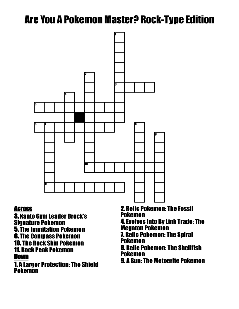 Are You A Pokemon Master Rock Type Edition Crossword WordMint