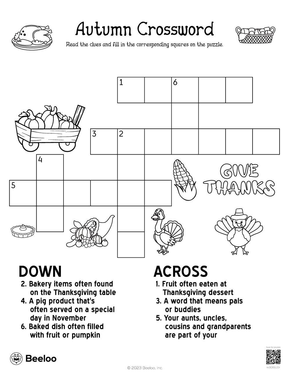Printable Fall Crossword Puzzles