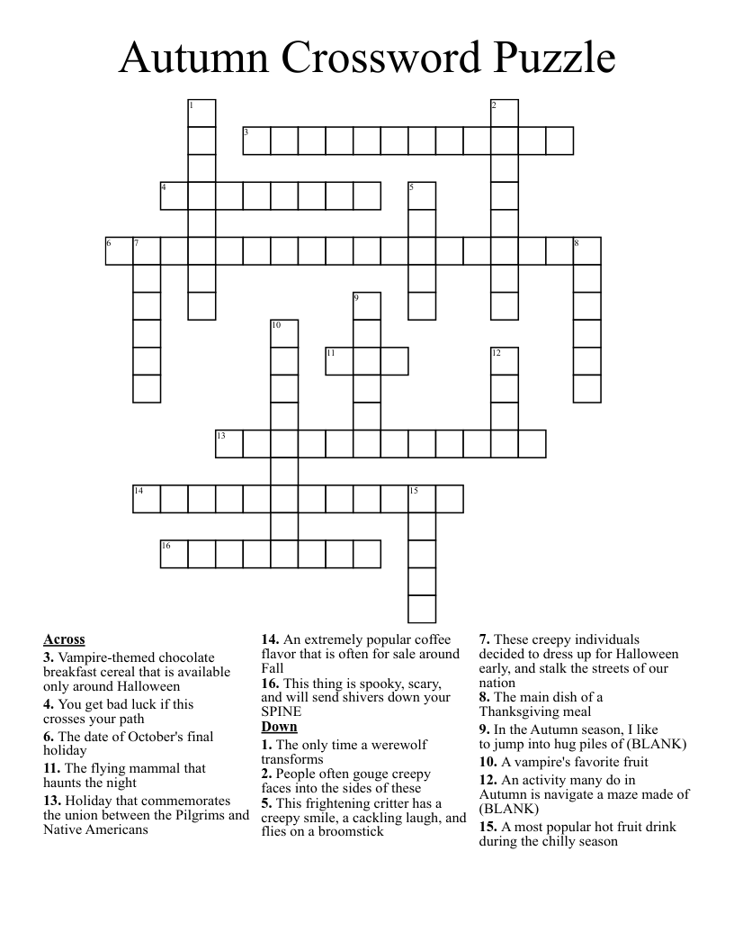 Autumn Crossword Puzzle WordMint