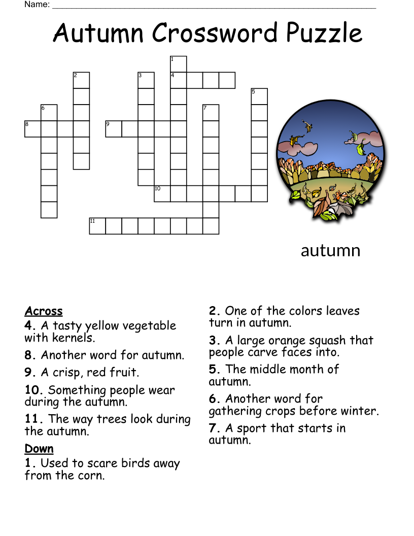 Fall Crossword Puzzles Printable Adult