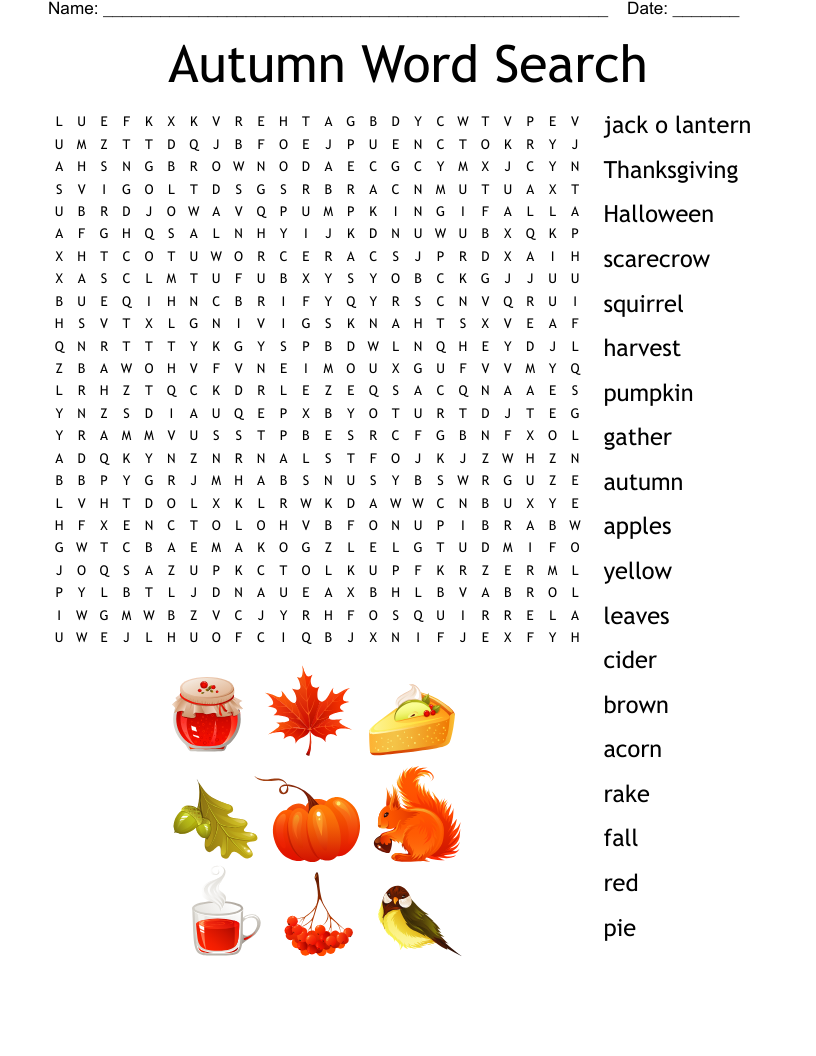 Fall Themed Crossword Puzzles For Adults