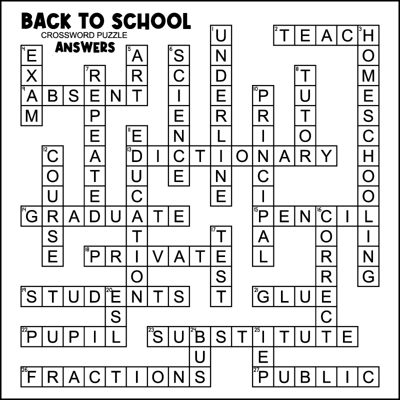 Back To School Crossword Puzzles Tree Valley Academy