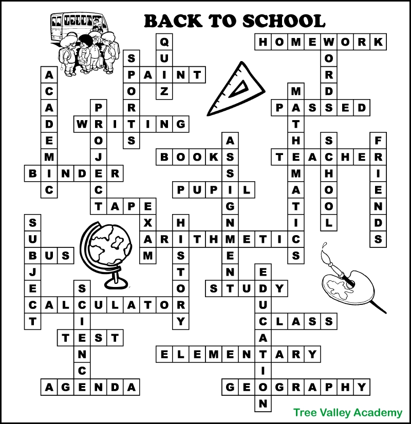 Back To School Fill In Puzzles Tree Valley Academy