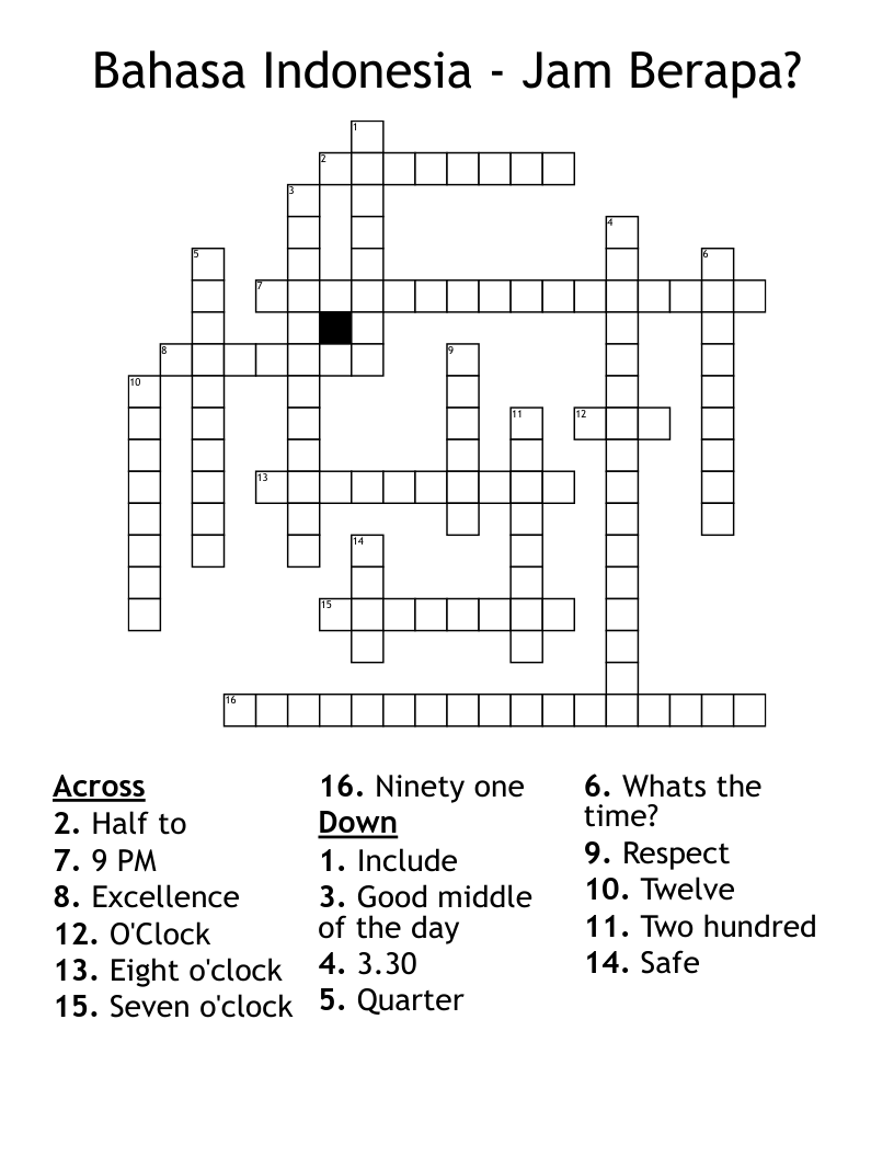 Bahasa Indonesia Jam Berapa Crossword WordMint