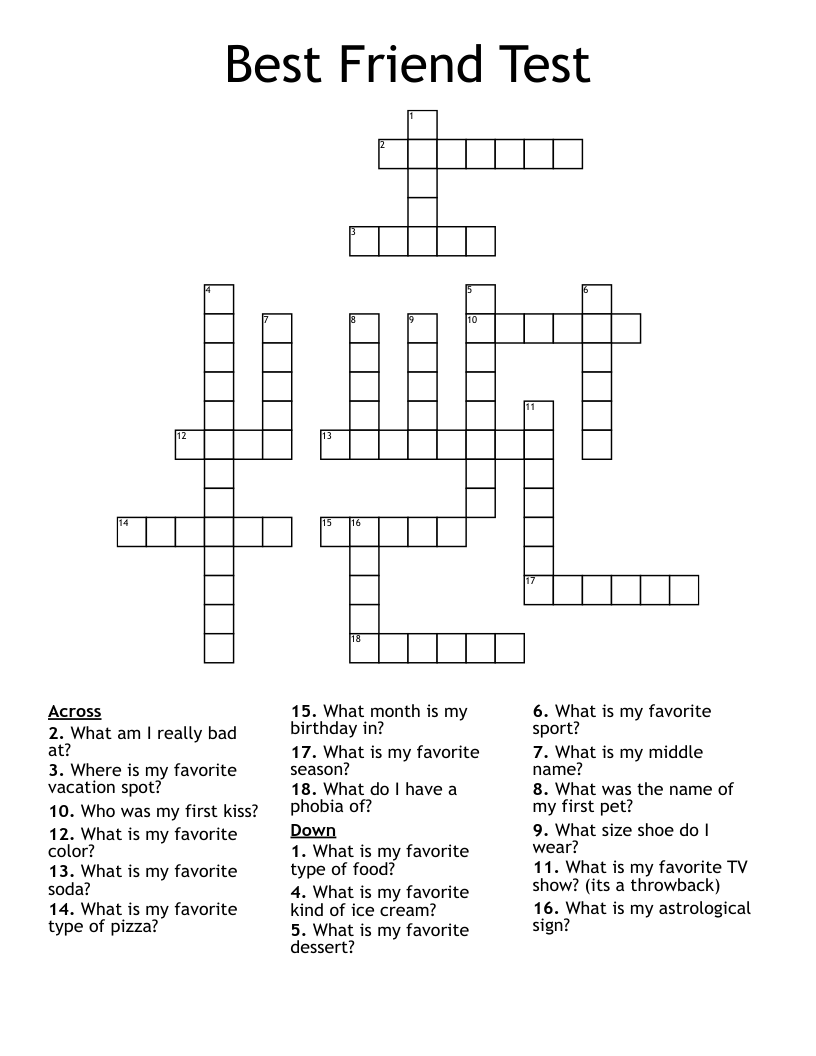 Best Friend Test Crossword WordMint