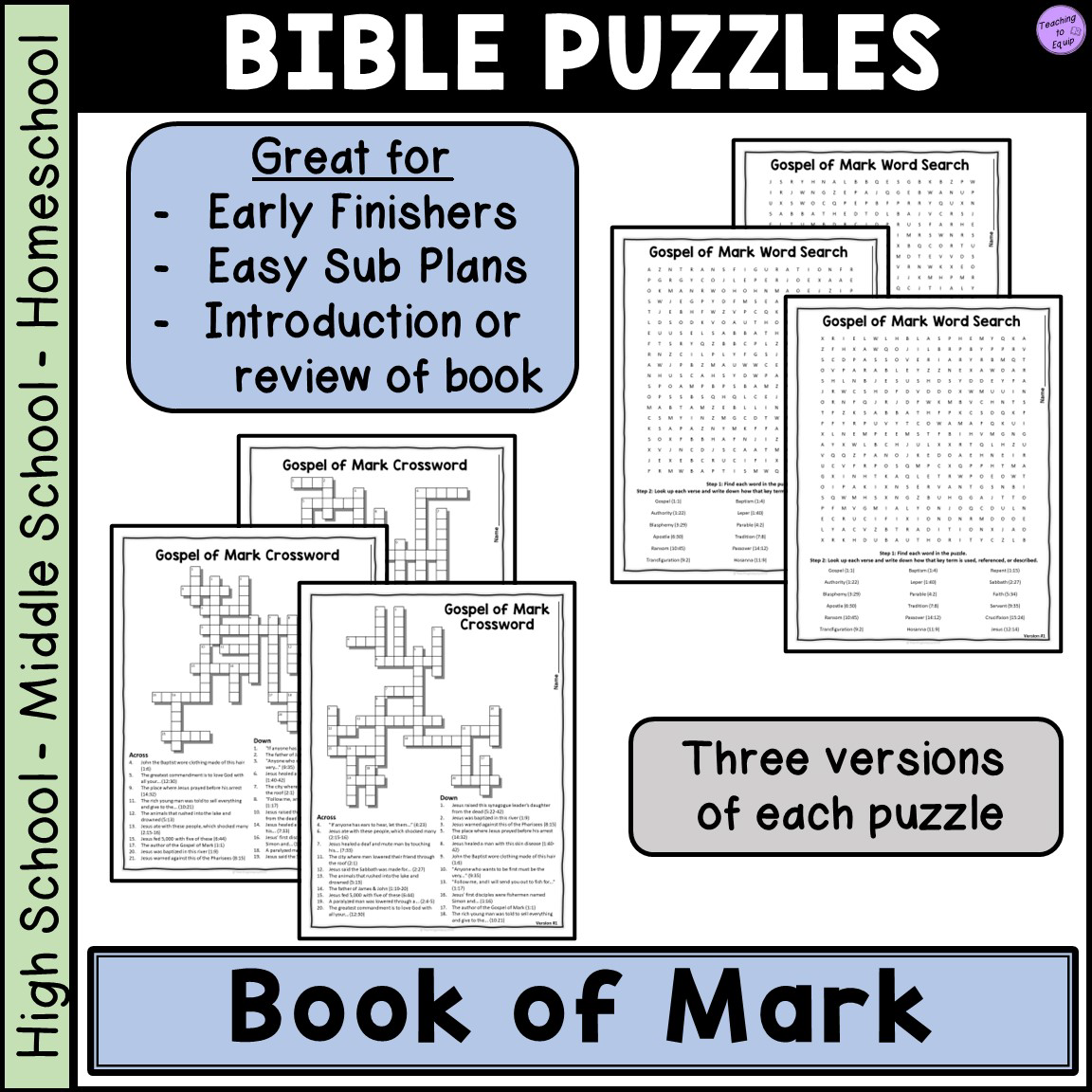 Bible Book Of Mark Crossword Word Search Puzzle Activities Classful