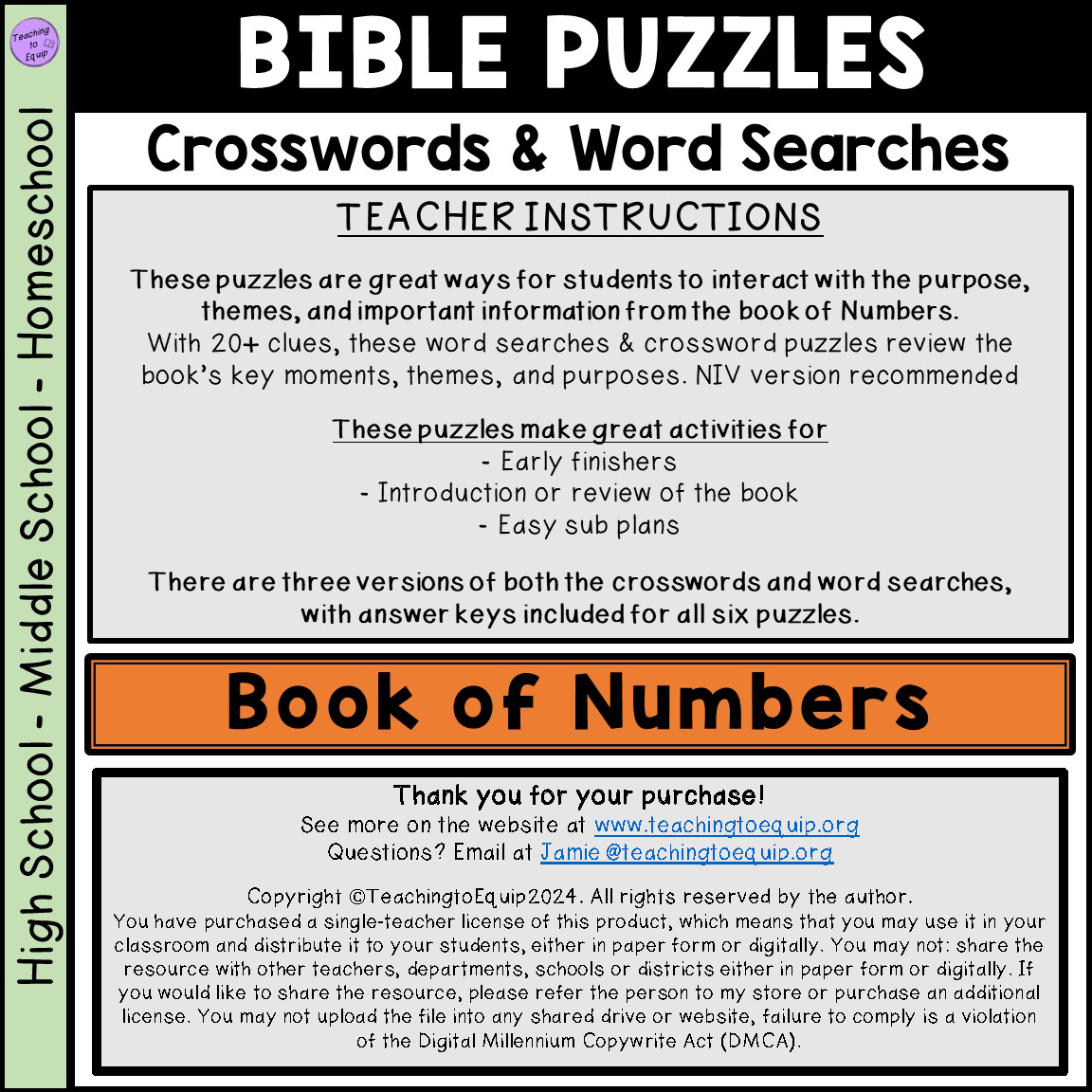 Bible Book Of Numbers Crossword Word Search Puzzle Activities Classful