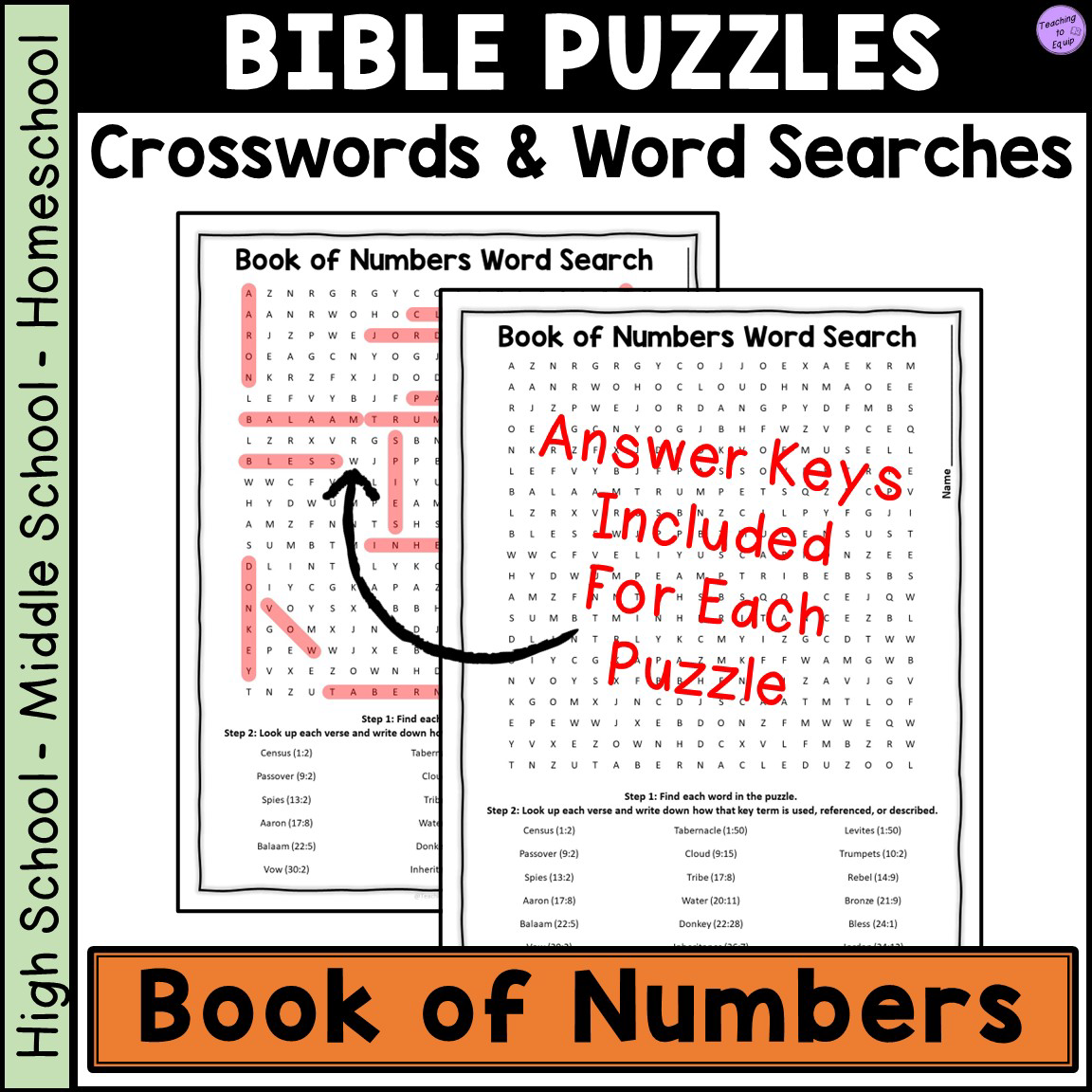 Bible Book Of Numbers Crossword Word Search Puzzle Activities Classful