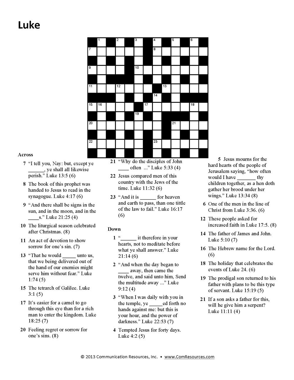 Bible Crossword Puzzles For Adults Printable Printable Crossword Worksheets Library