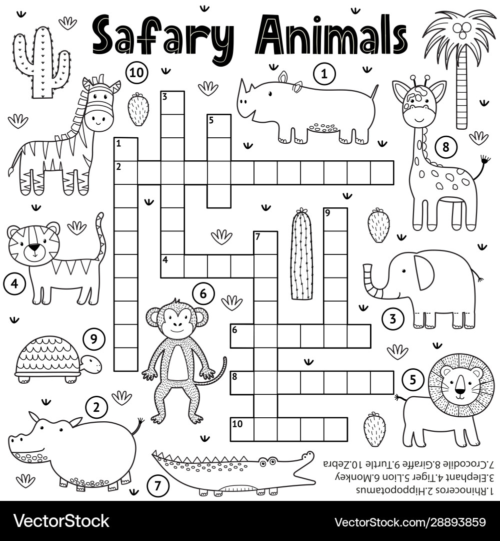 Black And White Crossword Game For Kids Royalty Free Vector