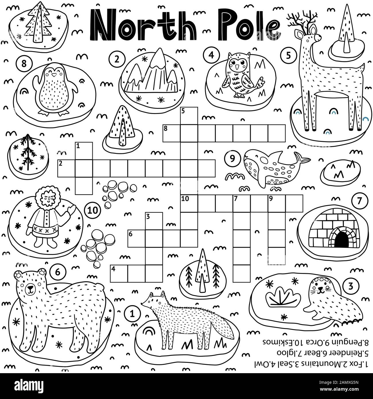 Black And White Crossword Puzzle Game For Kids Stock Vector Image U0026 Art Alamy