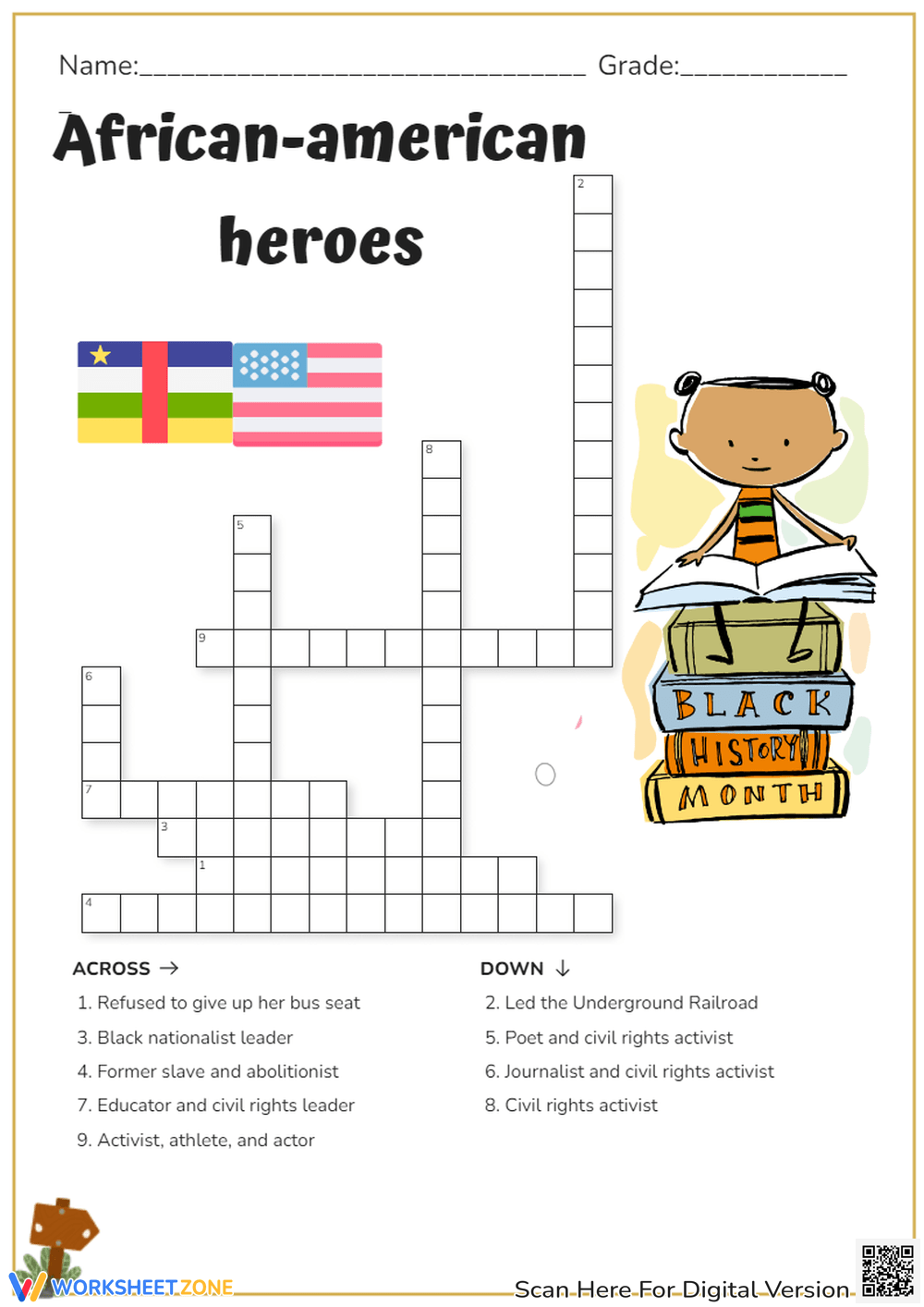 Black History Crossword Puzzle Worksheets 2025