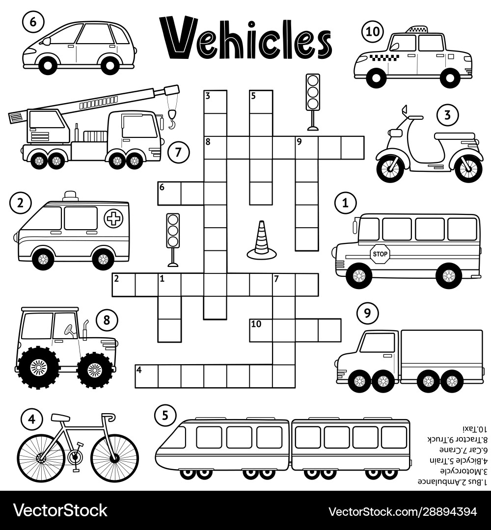 Black U0026 White Crossword Puzzle Vehicles Vector Image