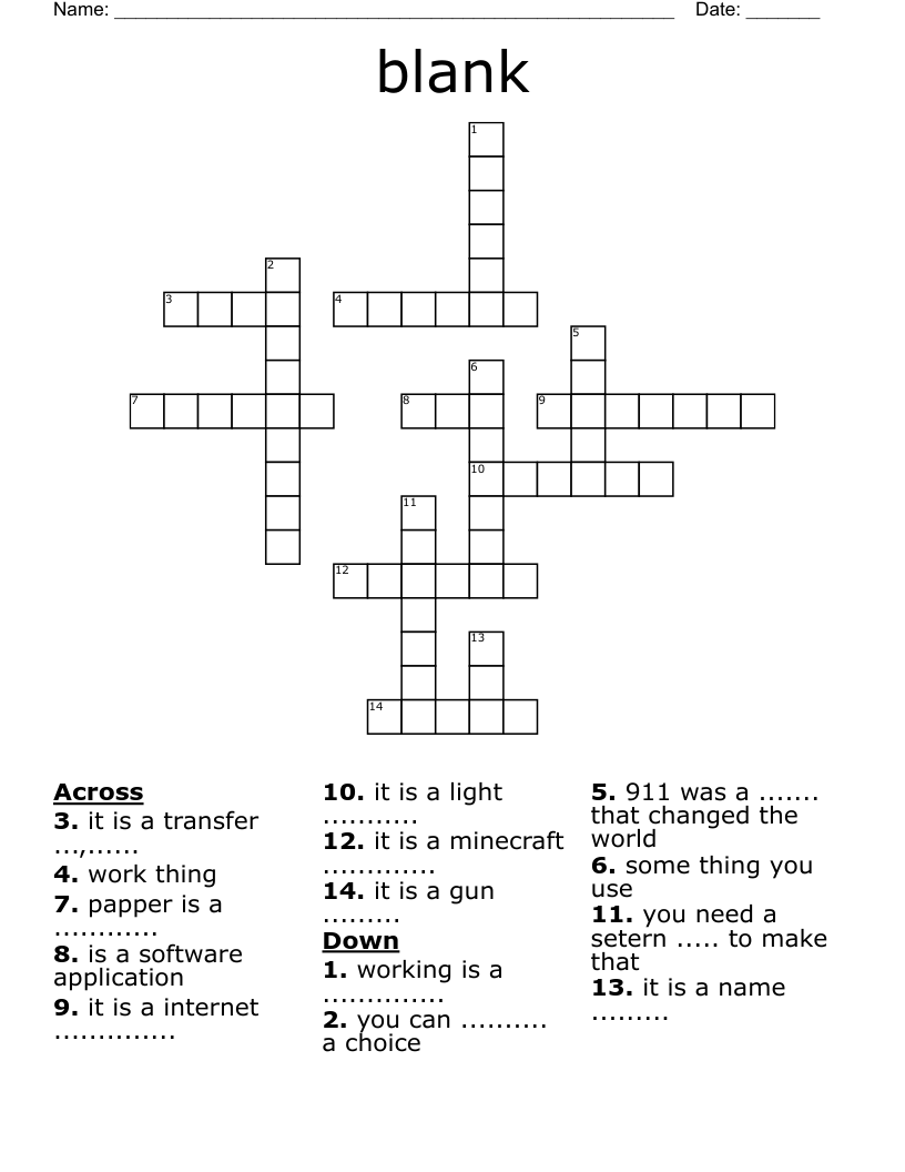 Empty Crossword Puzzle Template