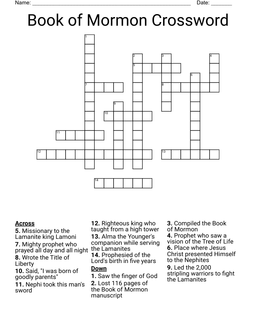 Book Of Mormon Crossword WordMint