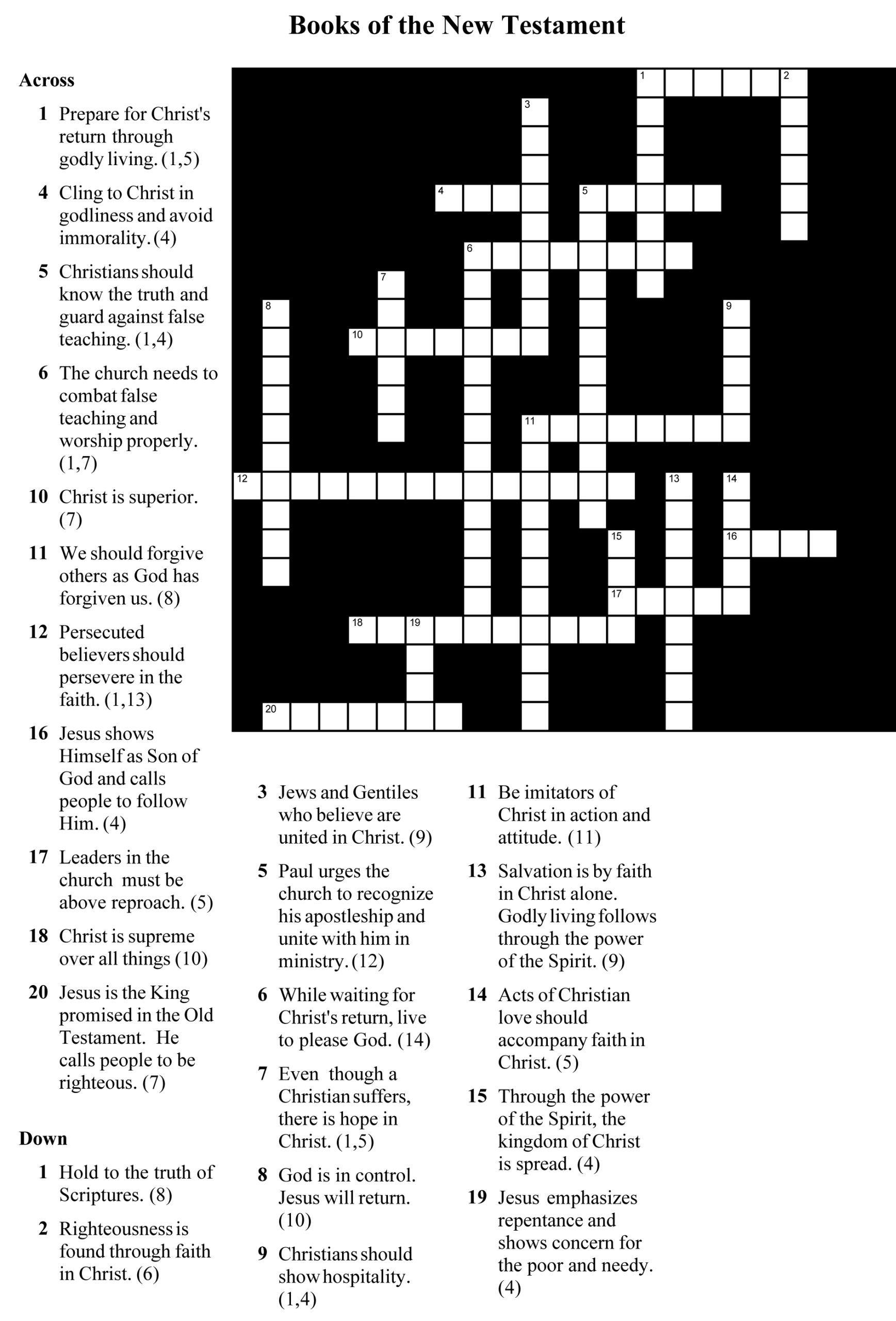 Books Of The New Testament Crossword Puzzle CELA