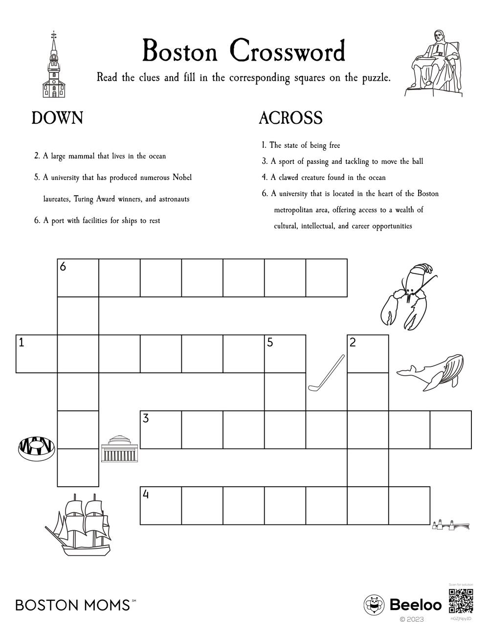Boston Crossword Beeloo Printable Crafts And Activities For Kids