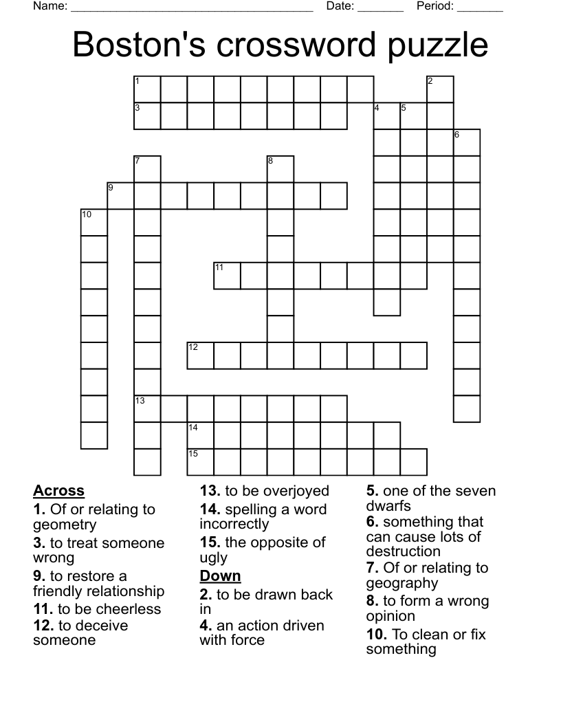 Boston s Crossword Puzzle WordMint