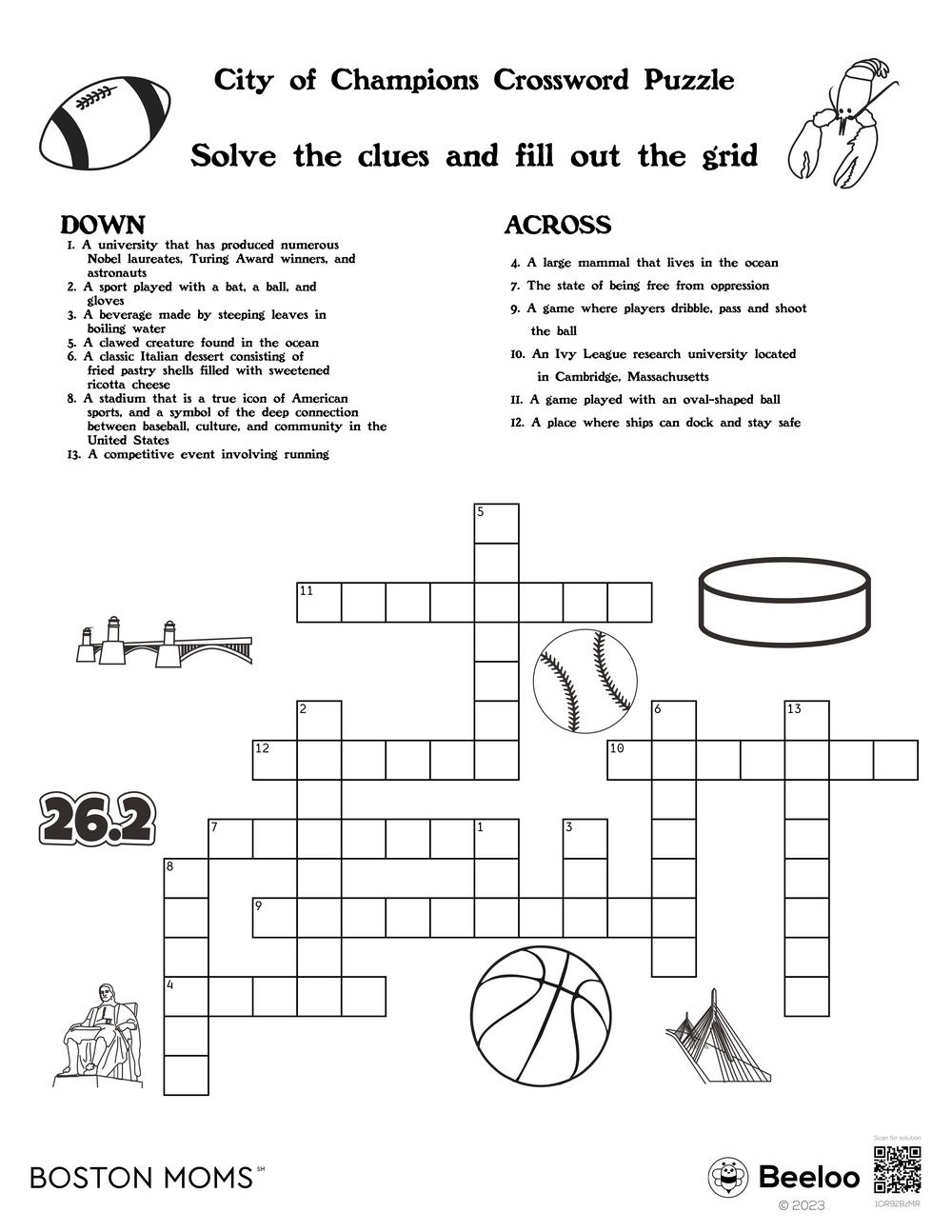 Boston themed Crossword Puzzles Beeloo Printable Crafts And Activities For Kids