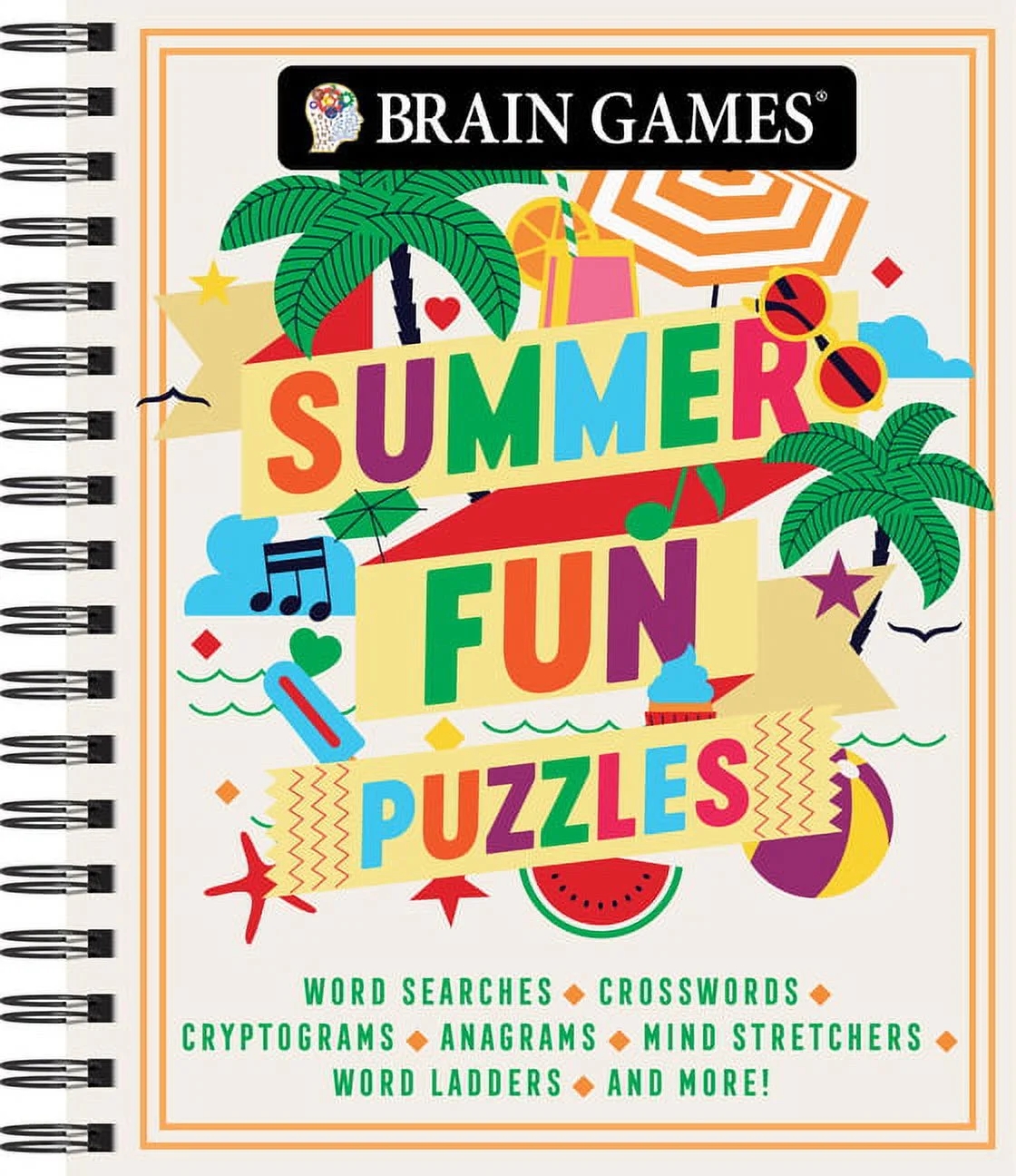Brain Games Brain Games Summer Fun Puzzles 3 Word Searches Crosswords Cryptograms Anagrams Mind Stretchers Word Ladders Spiral Bound Walmart