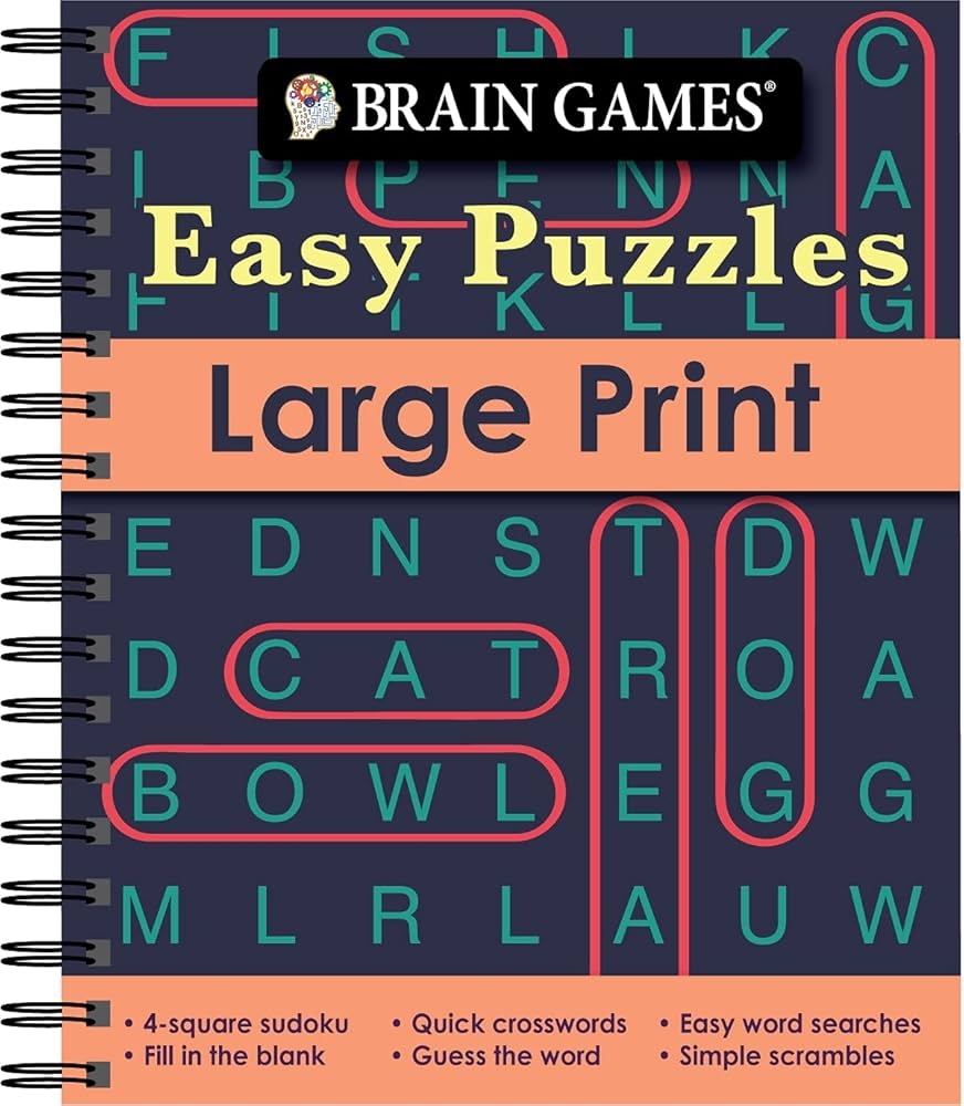 Brain Games Easy Puzzles Large Print 4 Square Sudoku Quick Crosswords Easy Word Searches Fill In The Blank Guess The Word Simple Scrambles And More Brain Games Large Print Publications International