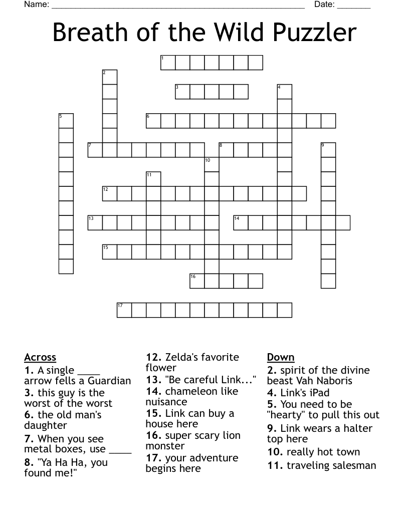 Breath Of The Wild Puzzler Crossword WordMint