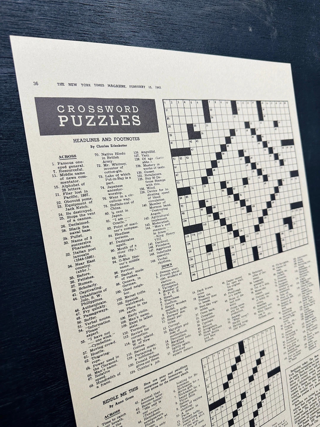 Buy Reprint Of The 1st NYT Crossword Puzzle Online In India Etsy