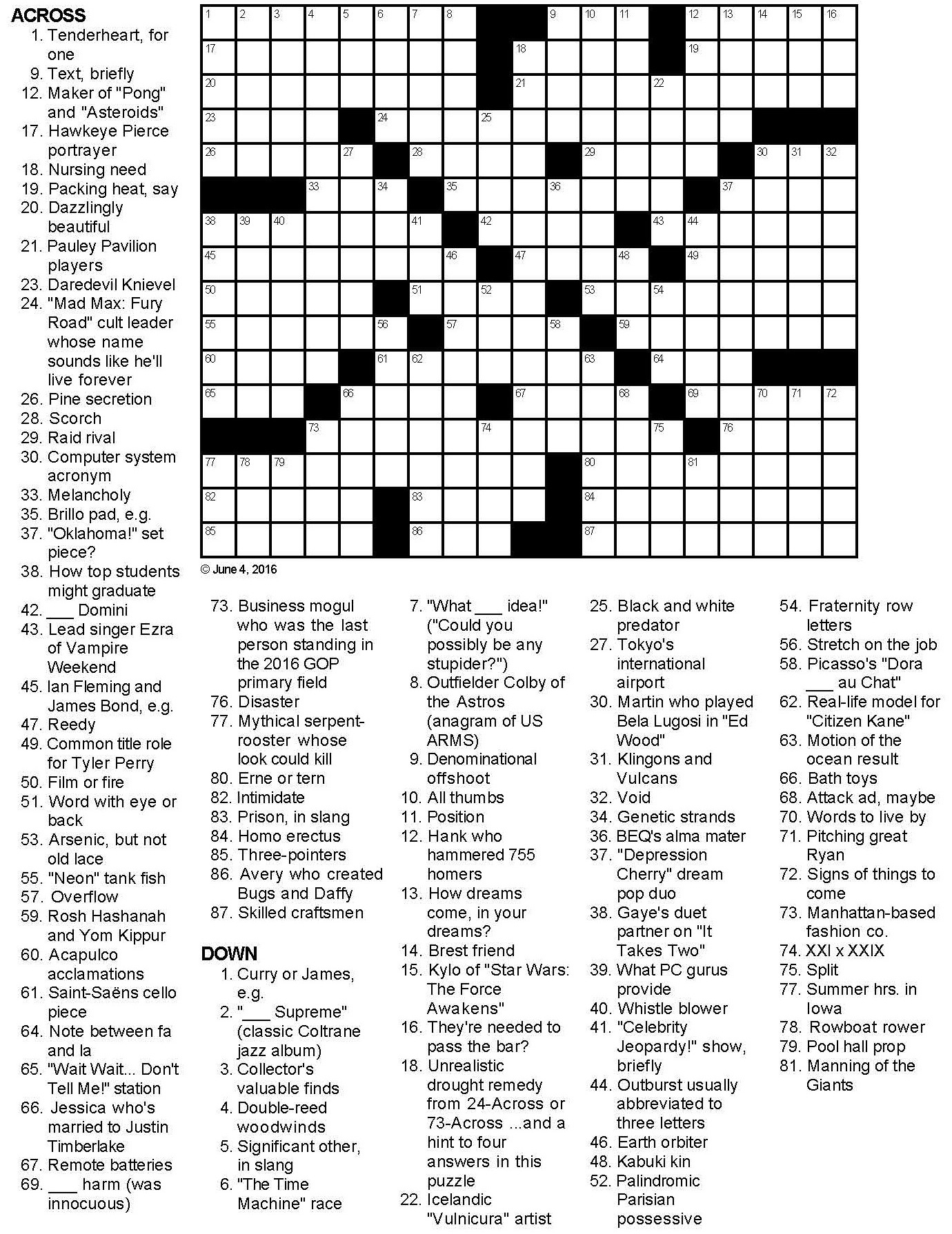 California Dreamin Crossword Puzzle