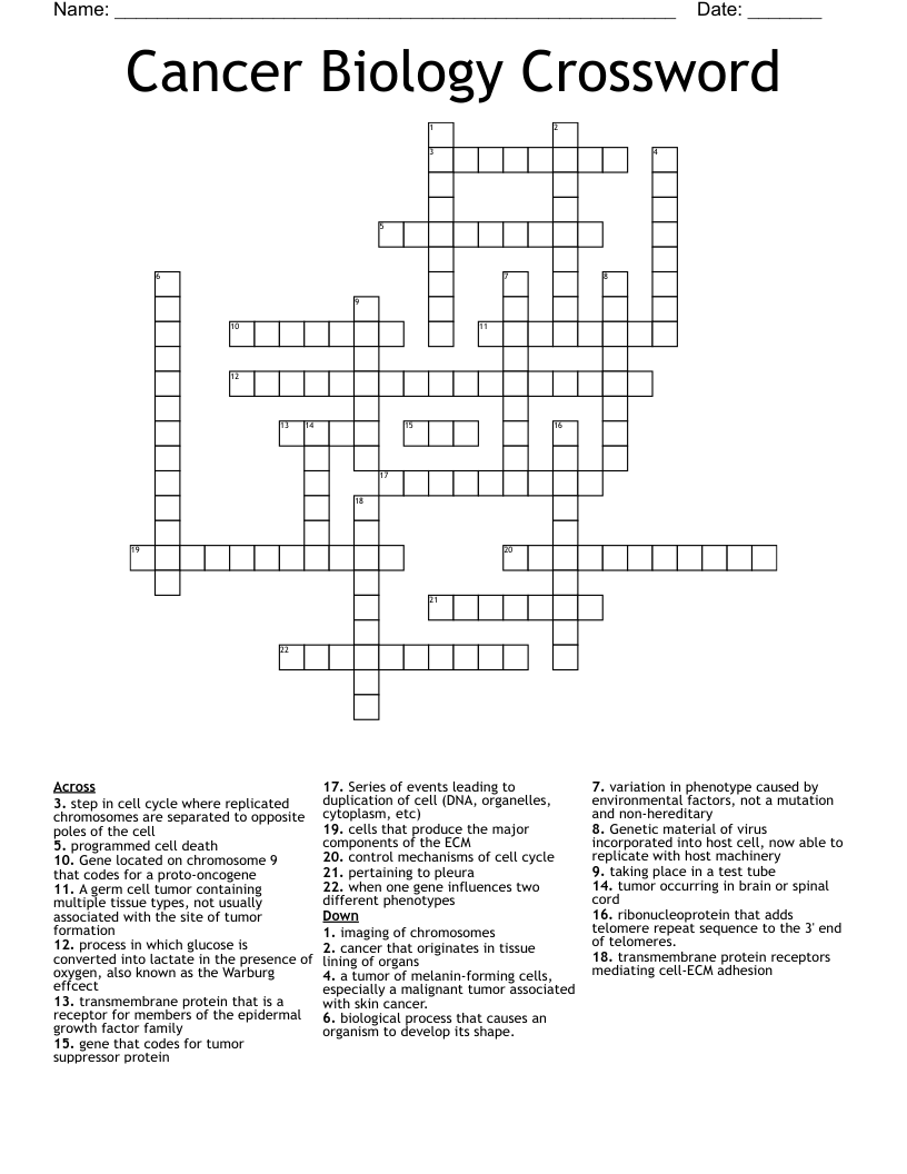 Cancer Biology Crossword WordMint