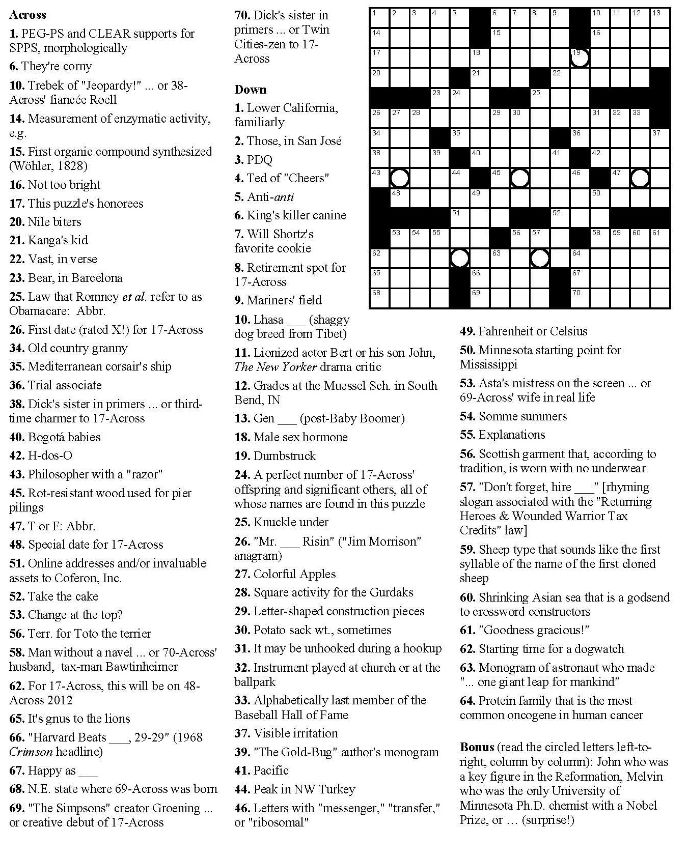 Celebrated Chemical Cycle Crossword Puzzle