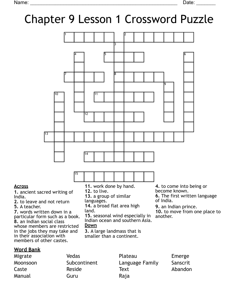 Chapter 9 Lesson 1 Crossword Puzzle WordMint