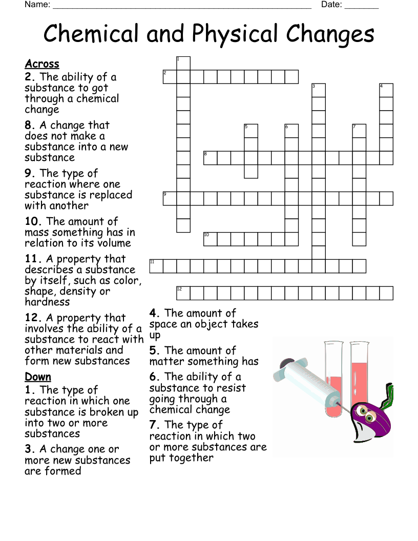Chemical Reactions Crossword WordMint