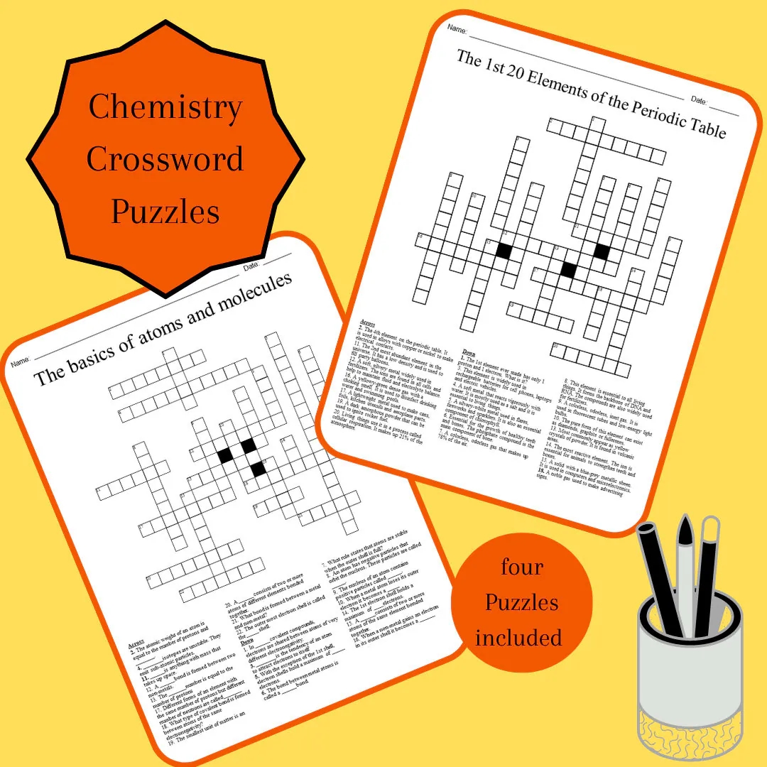 Chemistry Crossword Puzzles Printable Educational Activity set Of 4 Etsy