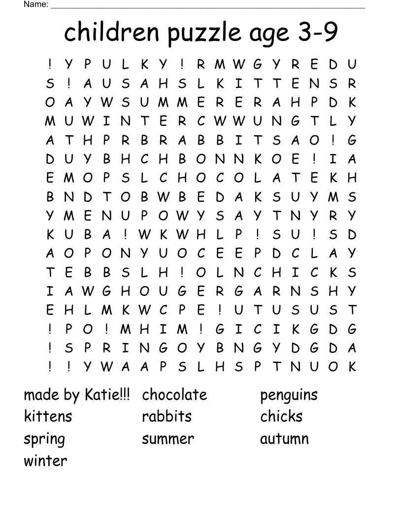 Children Puzzle Age 3 9 Word Search WordMint