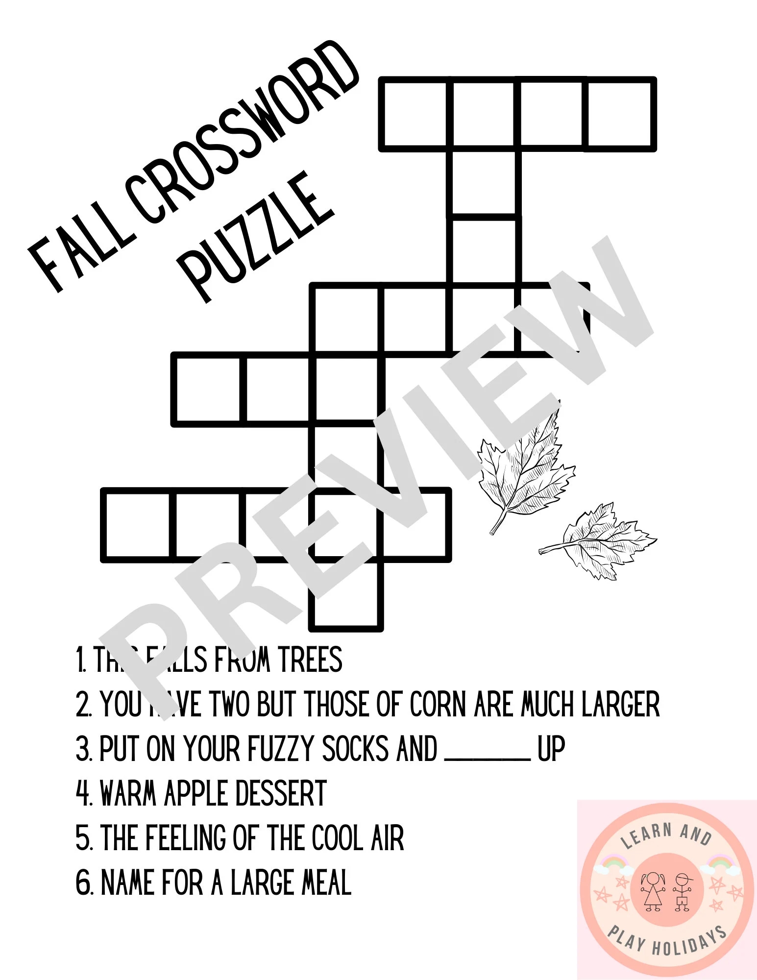 Easy Fall Crossword Puzzles Printable