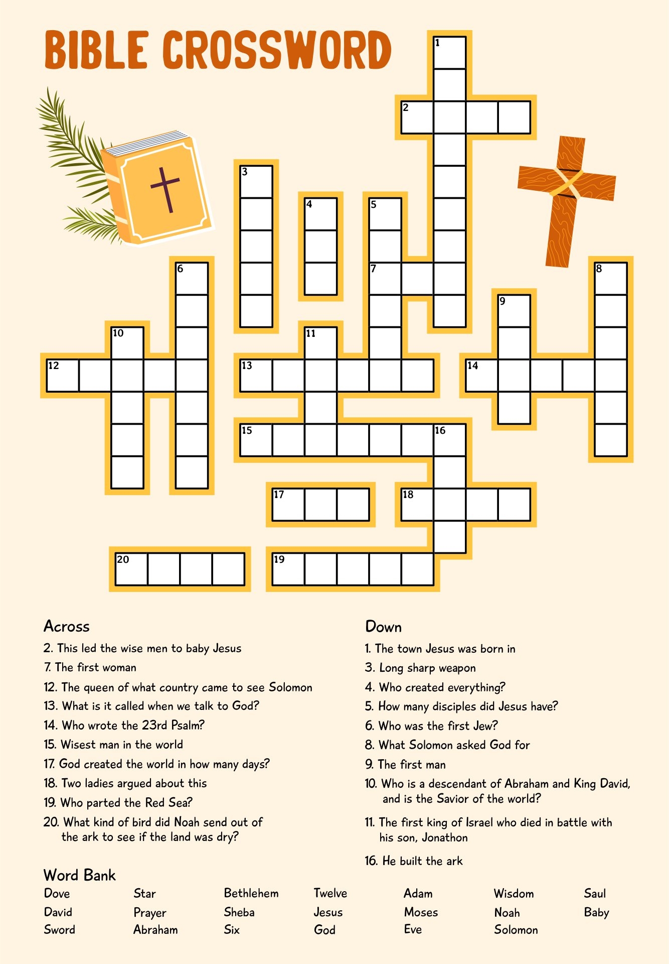 Free Printable Bible Crossword Puzzles Kids