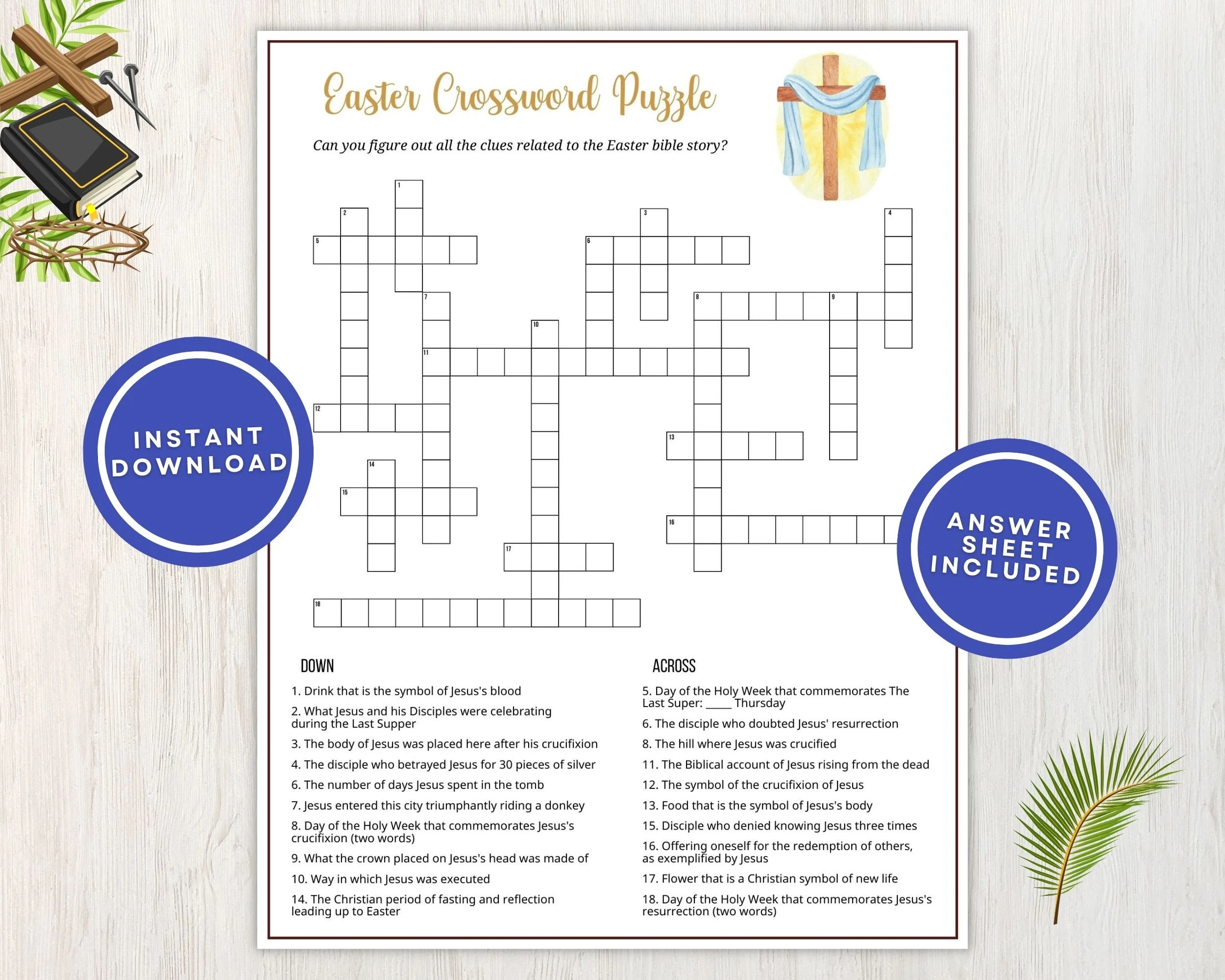 Christian Easter Crossword Puzzle For Adults And Kids Fun Printable Word Game For Bible Study Church Or Youth Groups Instant Download Etsy UK
