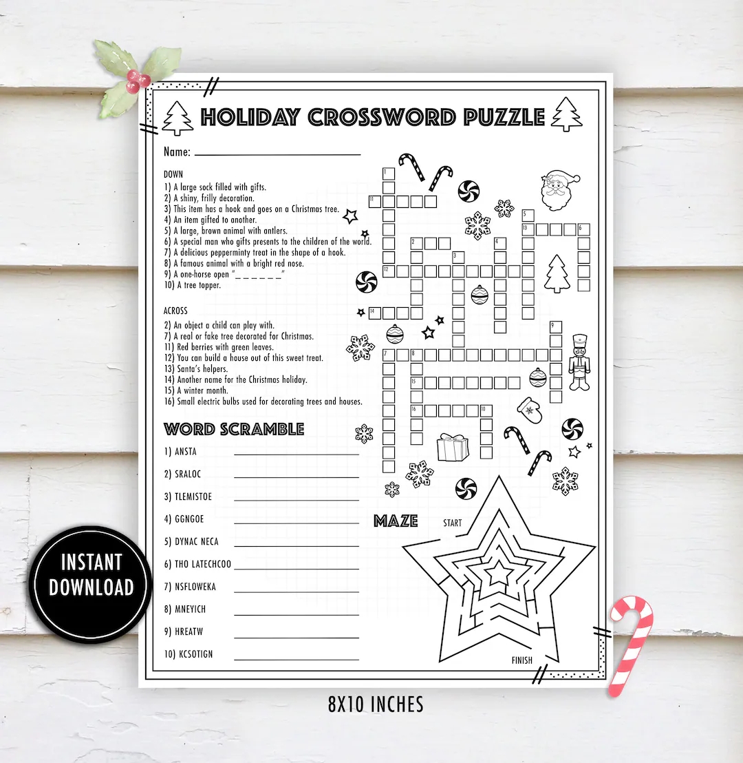 Christmas Crossword Activity Puzzle 
