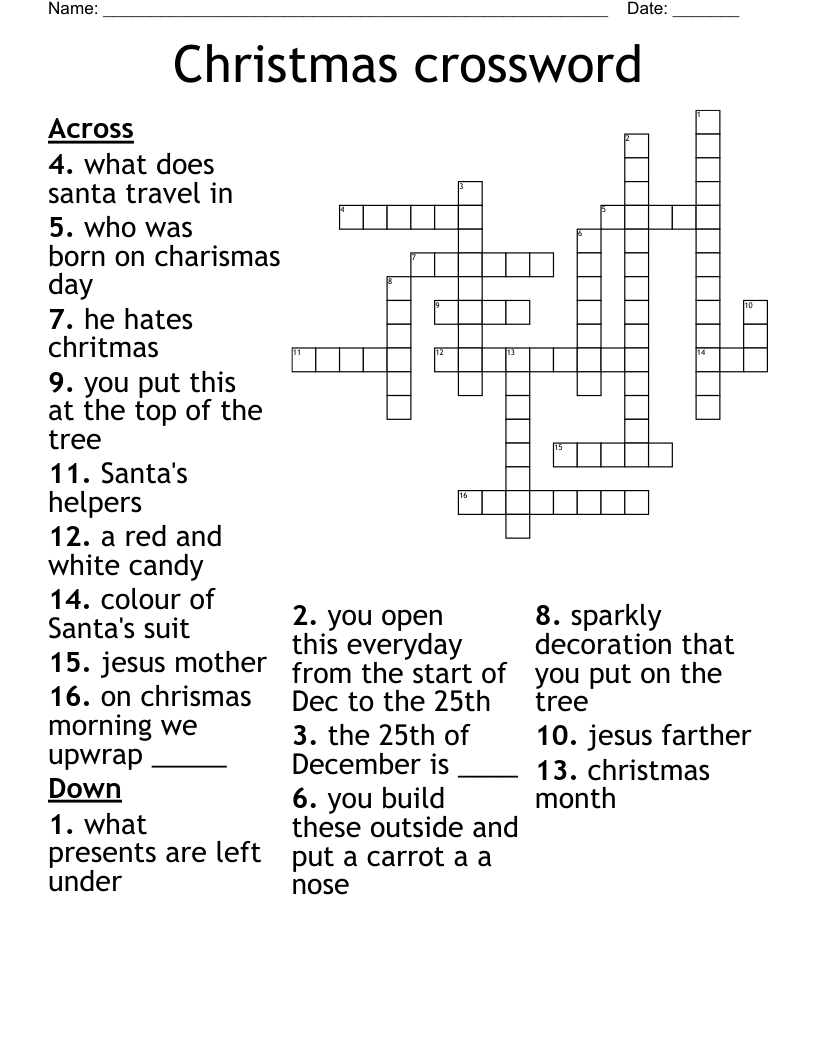 Christmas Crossword hard WordMint