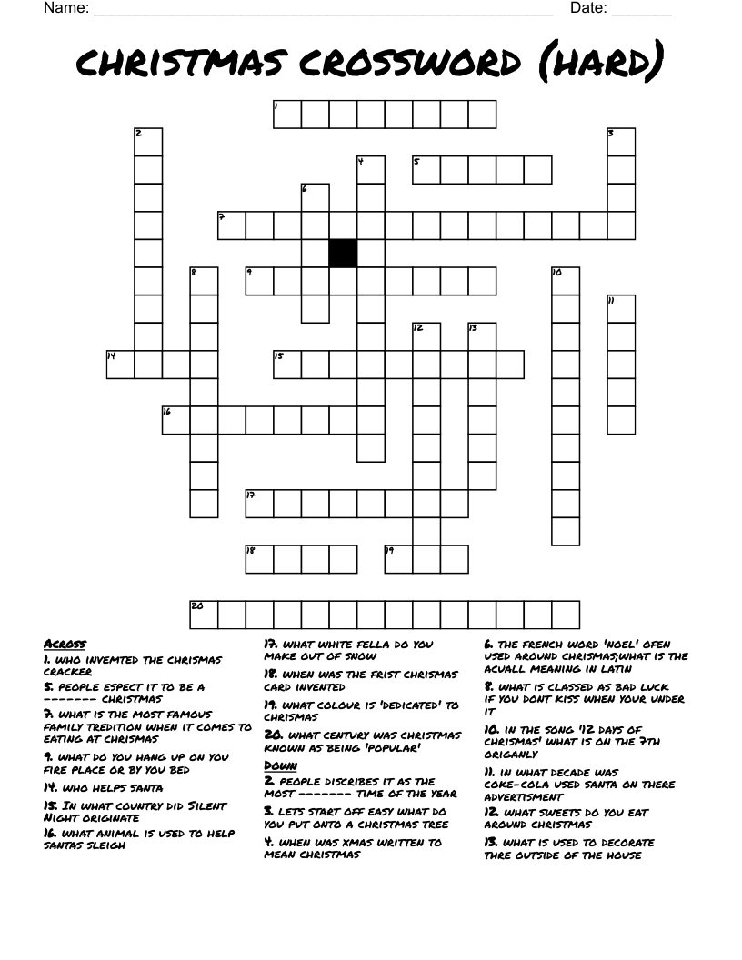Christmas Crossword hard WordMint